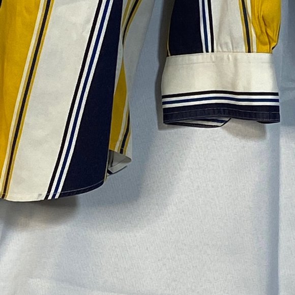 Chaps Ralph Lauren Shirt Long Sleeve Sz L 100% Cotton Blue/Yellow Stripes Preown - Picture 8 of 10